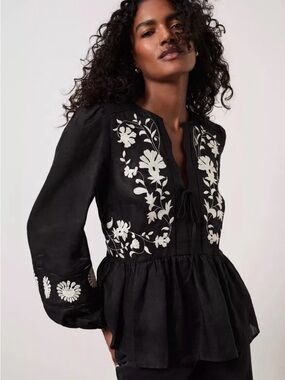 Mint Velvet Black Embroidered Detail Top